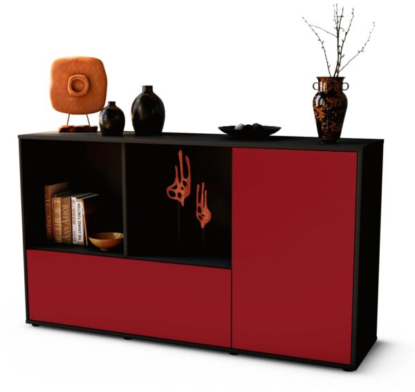 Sideboard Ela | Korpus Anthrazit | Front in Bordeaux | 136x79x35cm (BxHxT)