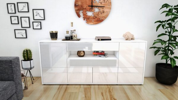 Sideboard Emely | Korpus Weiß | Front in Hochglanz Weiß | 180x79x35cm (BxHxT)