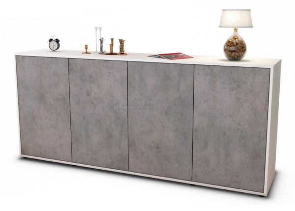 Sideboard Elana | Korpus Weiß | Front in Beton Optik | 180x79x35cm (BxHxT)