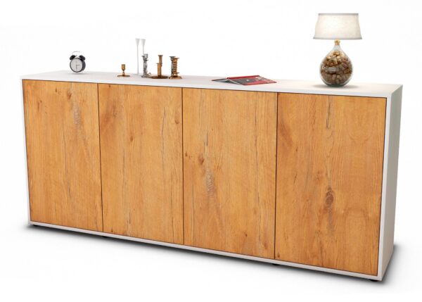 Sideboard Elana | Korpus Weiß | Front in Eiche Holz Optik | 180x79x35cm (BxHxT)