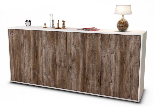 Sideboard Elana | Korpus Weiß | Front in Treibholz Holz Optik | 180x79x35cm (BxHxT)