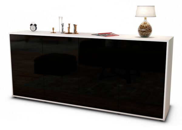 Sideboard Elana | Korpus Weiß | Front in Hochglanz Schwarz | 180x79x35cm (BxHxT)