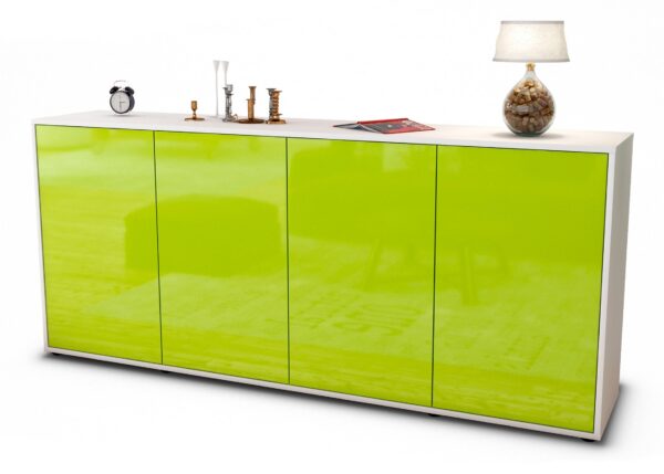 Sideboard Elana | Korpus Weiß | Front in Hochglanz Grün | 180x79x35cm (BxHxT)