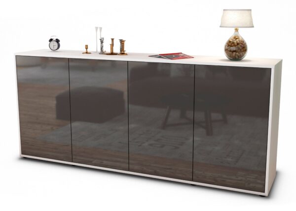 Sideboard Elana | Korpus Weiß | Front in Hochglanz Grau | 180x79x35cm (BxHxT)