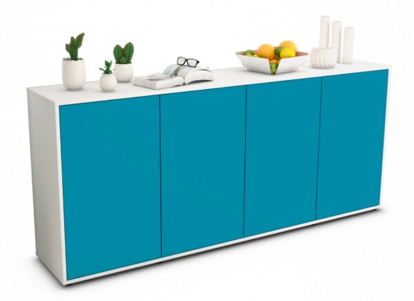 Sideboard Elana | Korpus Weiß | Front in Türkis | 180x79x35cm (BxHxT)