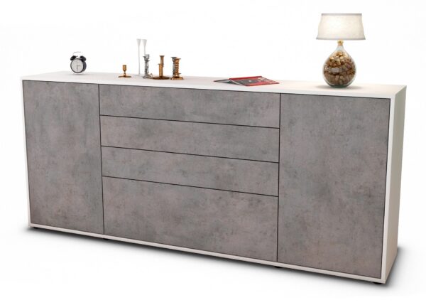 Sideboard Eleni | Korpus Weiß | Front in Beton Optik | 180x79x35cm (BxHxT)