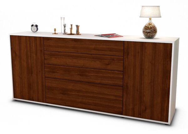 Sideboard Eleni | Korpus Weiß | Front in Walnuss Holz Optik | 180x79x35cm (BxHxT)