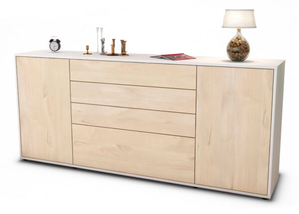 Sideboard Eleni | Korpus Weiß | Front in Zeder Holz Optik | 180x79x35cm (BxHxT)