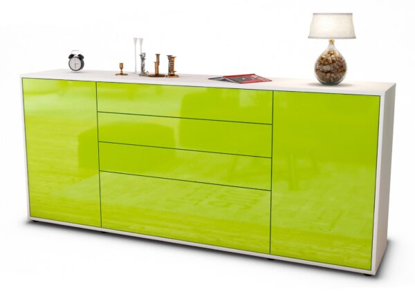 Sideboard Eleni | Korpus Weiß | Front in Hochglanz Grün | 180x79x35cm (BxHxT)