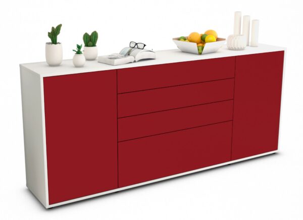 Sideboard Eleni | Korpus Weiß | Front in Bordeaux | 180x79x35cm (BxHxT)