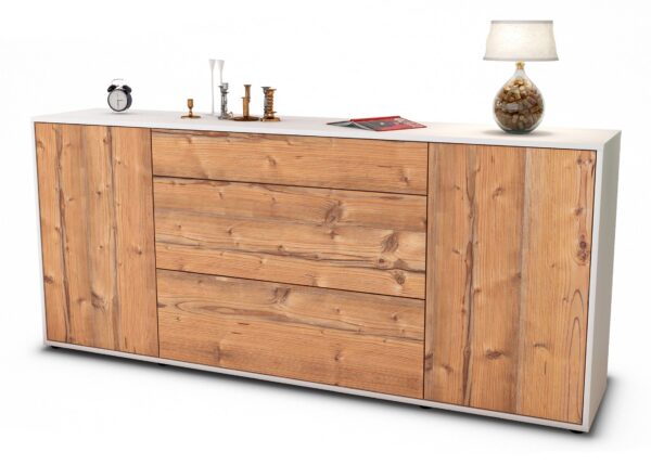 Sideboard Eleonora | Korpus Weiß | Front in Pinie Holz Optik | 180x79x35cm (BxHxT)