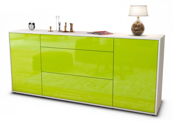 Sideboard Eleonora | Korpus Weiß | Front in Hochglanz Grün | 180x79x35cm (BxHxT)