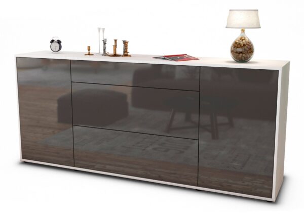 Sideboard Eleonora | Korpus Weiß | Front in Hochglanz Grau | 180x79x35cm (BxHxT)