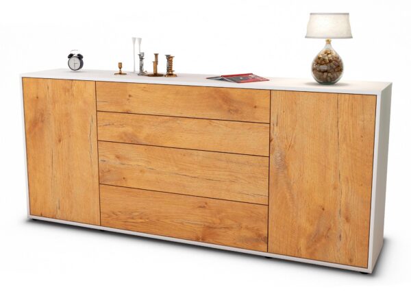 Sideboard Elettra | Korpus Weiß | Front in Eiche Holz Optik | 180x79x35cm (BxHxT)