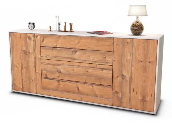 Sideboard Elettra | Korpus Weiß | Front in Pinie Holz Optik | 180x79x35cm (BxHxT)