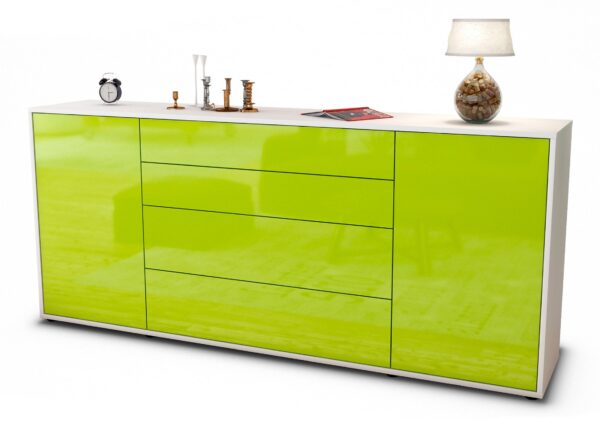 Sideboard Elettra | Korpus Weiß | Front in Hochglanz Grün | 180x79x35cm (BxHxT)