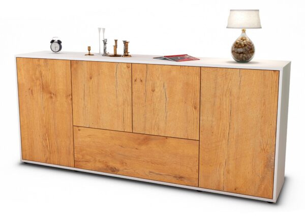 Sideboard Eli | Korpus Weiß | Front in Eiche Holz Optik | 180x79x35cm (BxHxT)