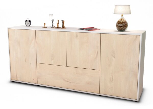 Sideboard Eli | Korpus Weiß | Front in Zeder Holz Optik | 180x79x35cm (BxHxT)