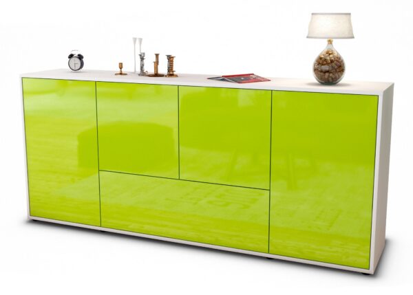 Sideboard Eli | Korpus Weiß | Front in Hochglanz Grün | 180x79x35cm (BxHxT)