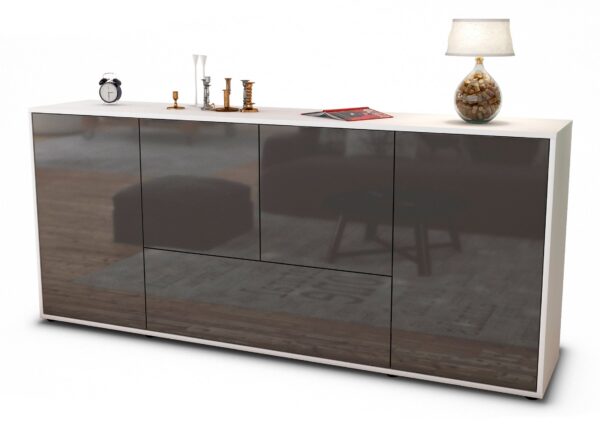 Sideboard Eli | Korpus Weiß | Front in Hochglanz Grau | 180x79x35cm (BxHxT)