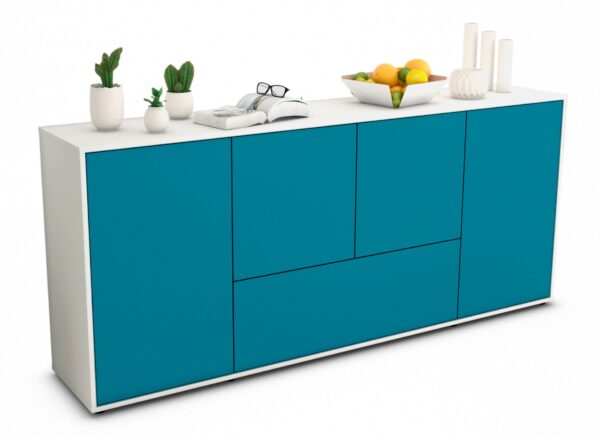 Sideboard Eli | Korpus Weiß | Front in Türkis | 180x79x35cm (BxHxT)