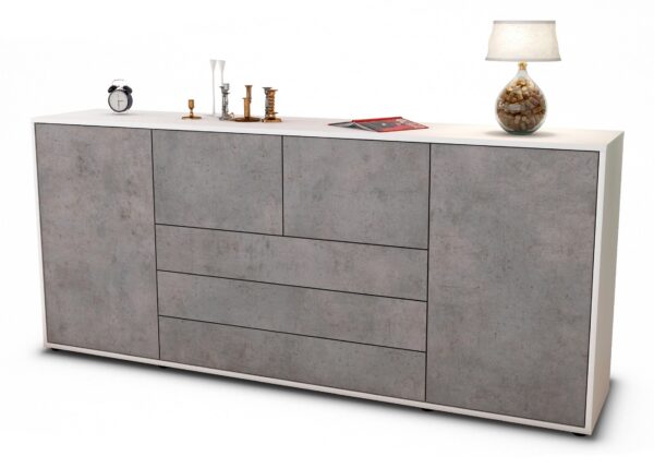 Sideboard Eliana | Korpus Weiß | Front in Beton Optik | 180x79x35cm (BxHxT)