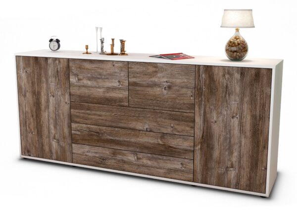 Sideboard Eliana | Korpus Weiß | Front in Treibholz Holz Optik | 180x79x35cm (BxHxT)