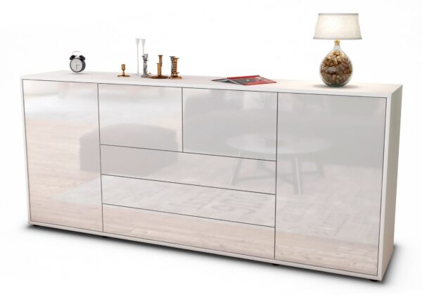 Sideboard Eliana | Korpus Weiß | Front in Hochglanz Weiß | 180x79x35cm (BxHxT)