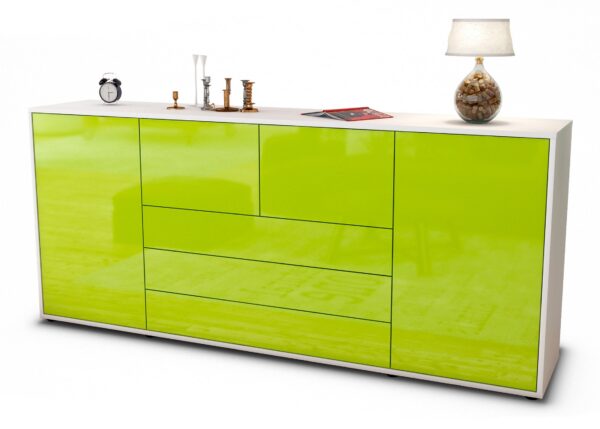 Sideboard Eliana | Korpus Weiß | Front in Hochglanz Grün | 180x79x35cm (BxHxT)