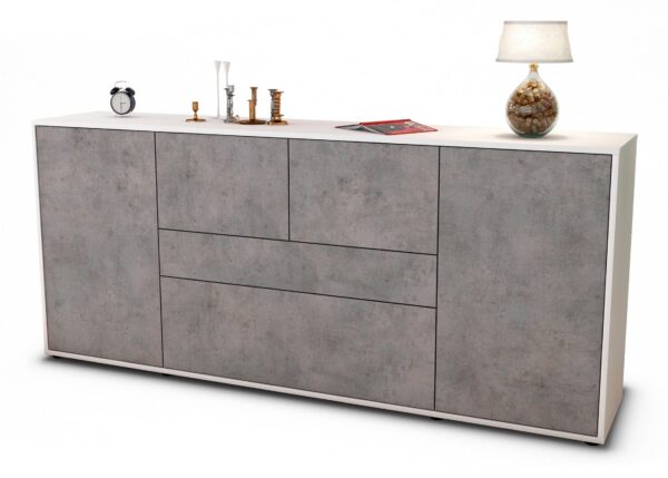 Sideboard Elisa | Korpus Weiß | Front in Beton Optik | 180x79x35cm (BxHxT)