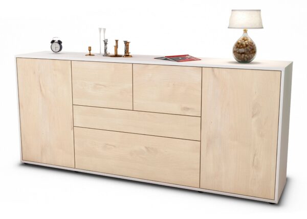 Sideboard Elisa | Korpus Weiß | Front in Zeder Holz Optik | 180x79x35cm (BxHxT)