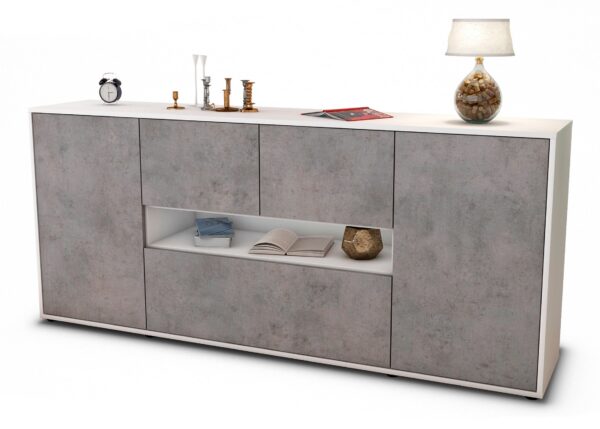 Sideboard Elisabetta | Korpus Weiß | Front in Beton Optik | 180x79x35cm (BxHxT)