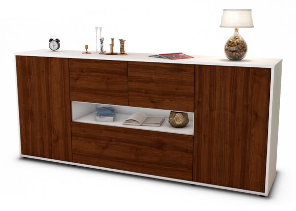 Sideboard Elisabetta | Korpus Weiß | Front in Walnuss Holz Optik | 180x79x35cm (BxHxT)