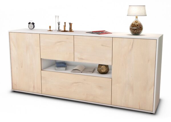 Sideboard Elisabetta | Korpus Weiß | Front in Zeder Holz Optik | 180x79x35cm (BxHxT)