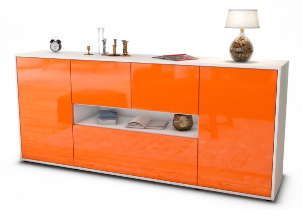 Sideboard Elisabetta | Korpus Weiß | Front in Hochglanz Orange | 180x79x35cm (BxHxT)