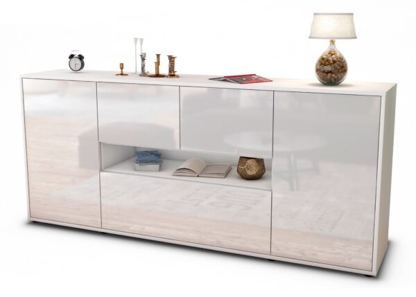 Sideboard Elisabetta | Korpus Weiß | Front in Hochglanz Weiß | 180x79x35cm (BxHxT)