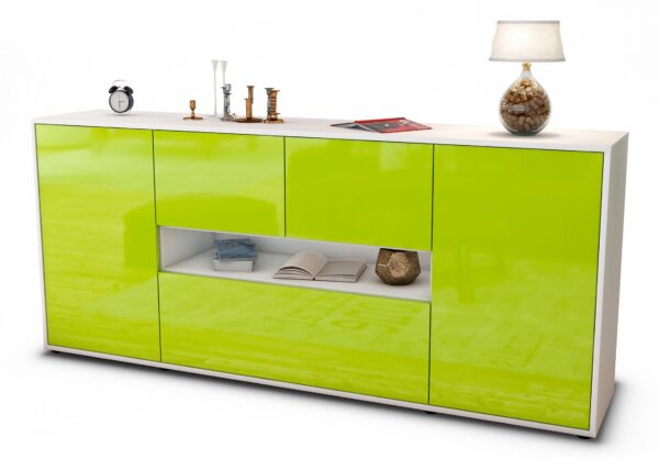 Sideboard Elisabetta | Korpus Weiß | Front in Hochglanz Grün | 180x79x35cm (BxHxT)