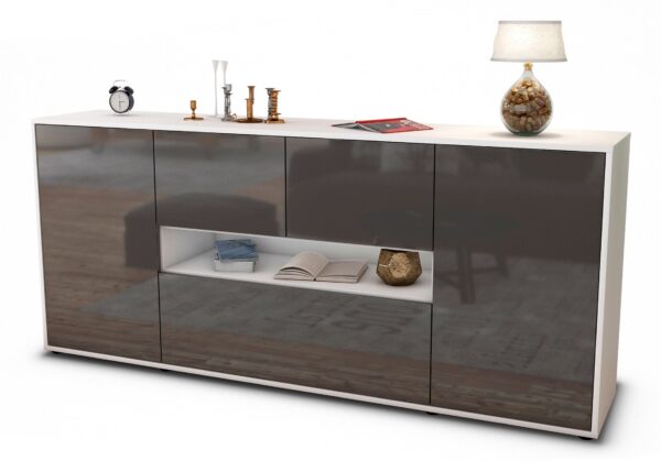 Sideboard Elisabetta | Korpus Weiß | Front in Hochglanz Grau | 180x79x35cm (BxHxT)