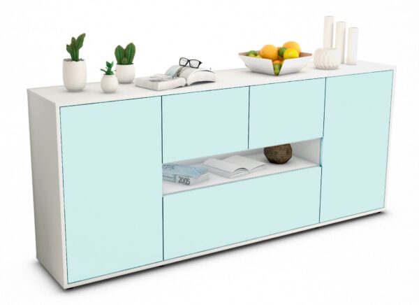 Sideboard Elisabetta | Korpus Weiß | Front in Mint | 180x79x35cm (BxHxT)