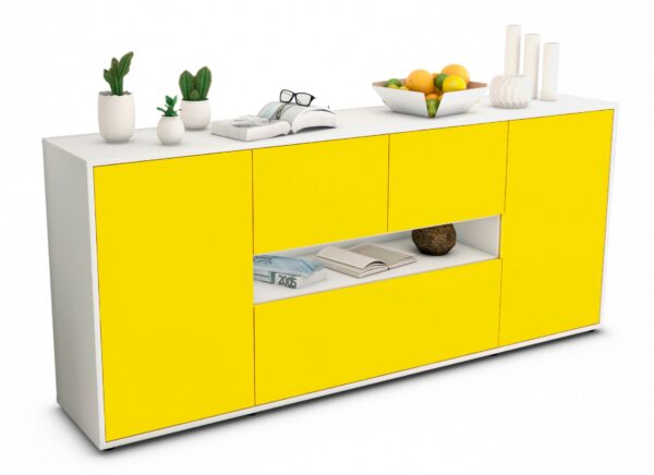 Sideboard Elisabetta | Korpus Weiß | Front in Gelb | 180x79x35cm (BxHxT)