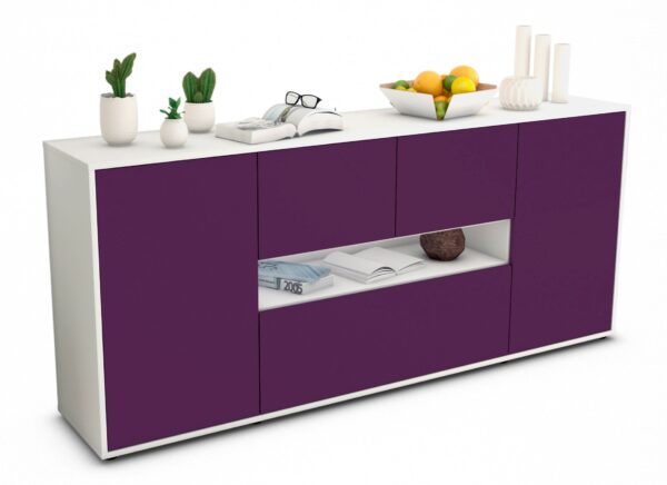 Sideboard Elisabetta | Korpus Weiß | Front in Lila | 180x79x35cm (BxHxT)