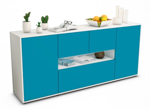 Sideboard Elisabetta | Korpus Weiß | Front in Türkis | 180x79x35cm (BxHxT)