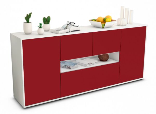 Sideboard Elisabetta | Korpus Weiß | Front in Bordeaux | 180x79x35cm (BxHxT)