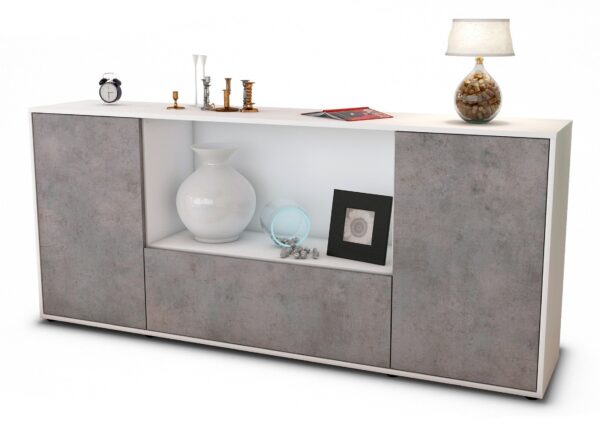 Sideboard Ella | Korpus Weiß | Front in Beton Optik | 180x79x35cm (BxHxT)