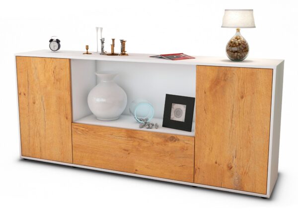 Sideboard Ella | Korpus Weiß | Front in Eiche Holz Optik | 180x79x35cm (BxHxT)