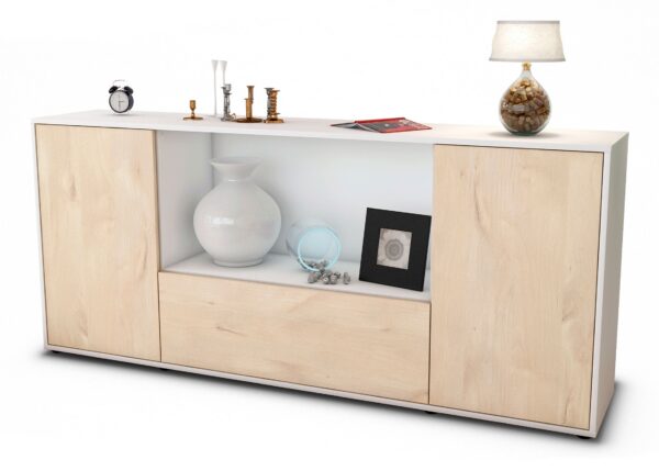 Sideboard Ella | Korpus Weiß | Front in Zeder Holz Optik | 180x79x35cm (BxHxT)