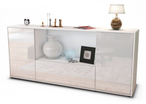 Sideboard Ella | Korpus Weiß | Front in Hochglanz Weiß | 180x79x35cm (BxHxT)