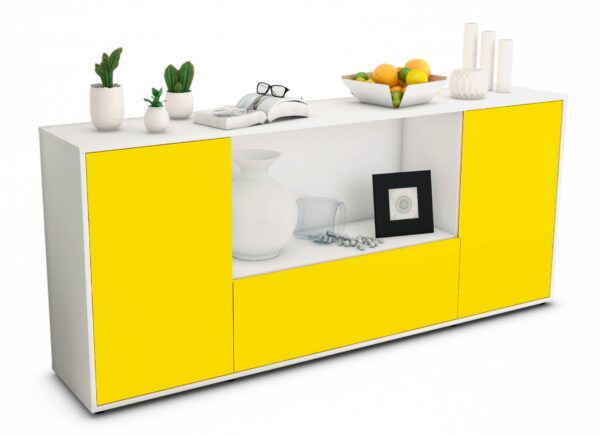 Sideboard Ella | Korpus Weiß | Front in Gelb | 180x79x35cm (BxHxT)