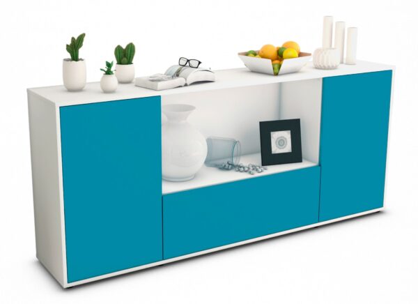 Sideboard Ella | Korpus Weiß | Front in Türkis | 180x79x35cm (BxHxT)