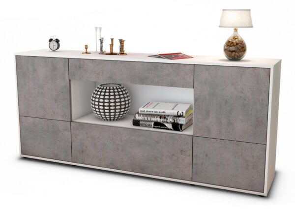 Sideboard Elodie | Korpus Weiß | Front in Beton Optik | 180x79x35cm (BxHxT)